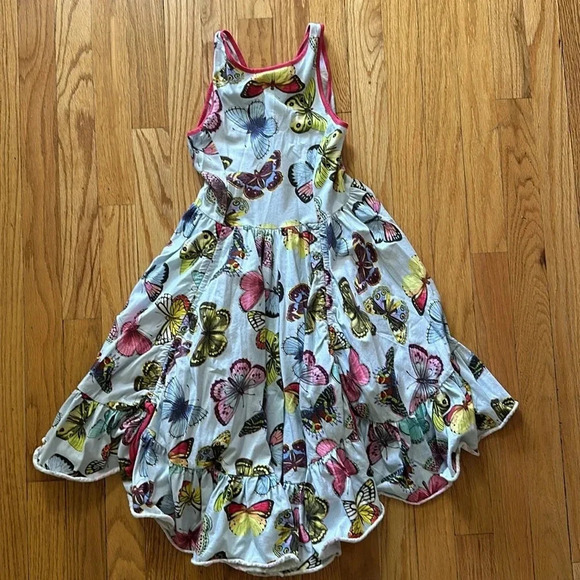 Paper Wings sz 7 high low ruffle twirl dress light blue with butterflies VGUC - Picture 4 of 4